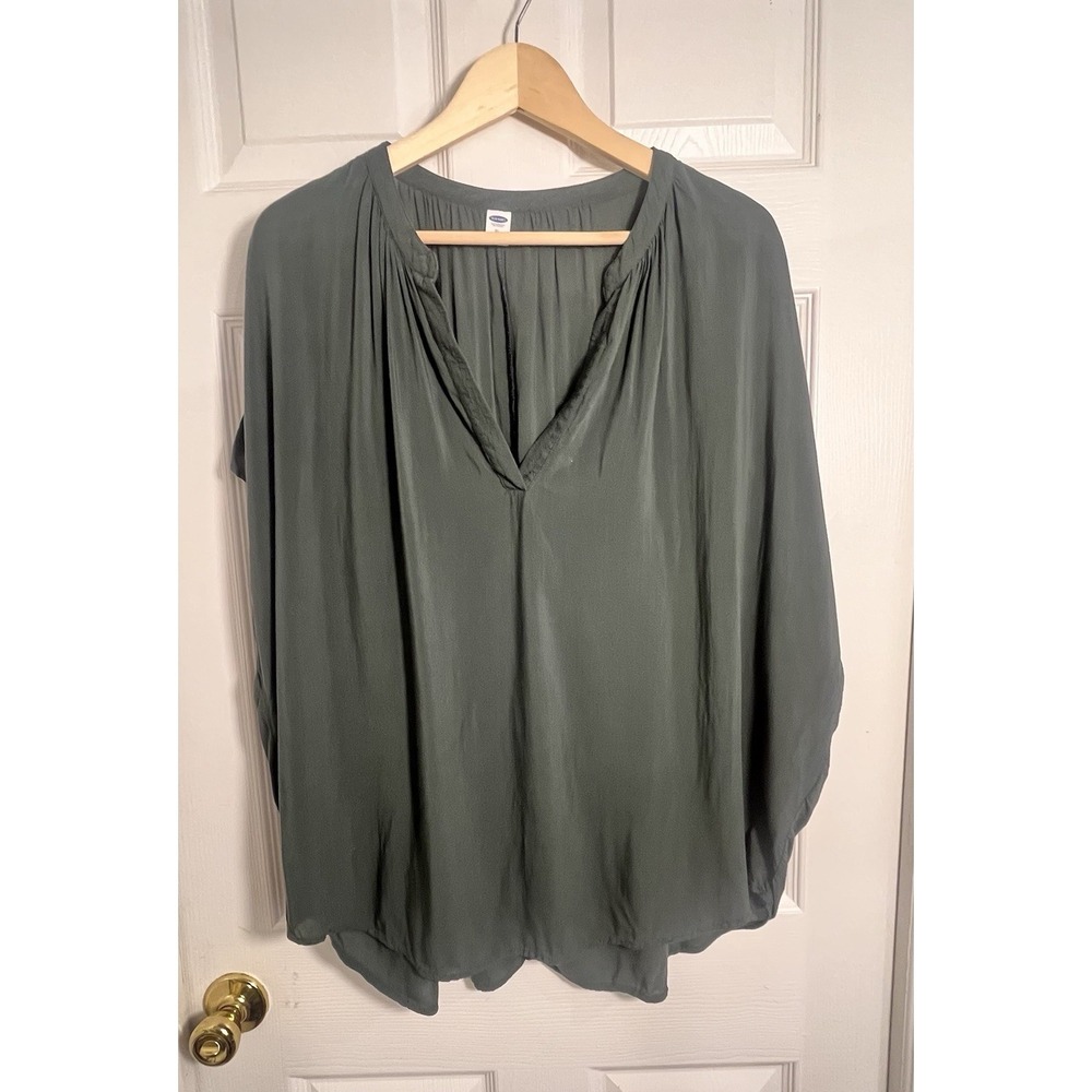 Old Navy Womens XL Olive Green VNeck Semi Sheer Blouse Flowy Relaxed Boho Casual